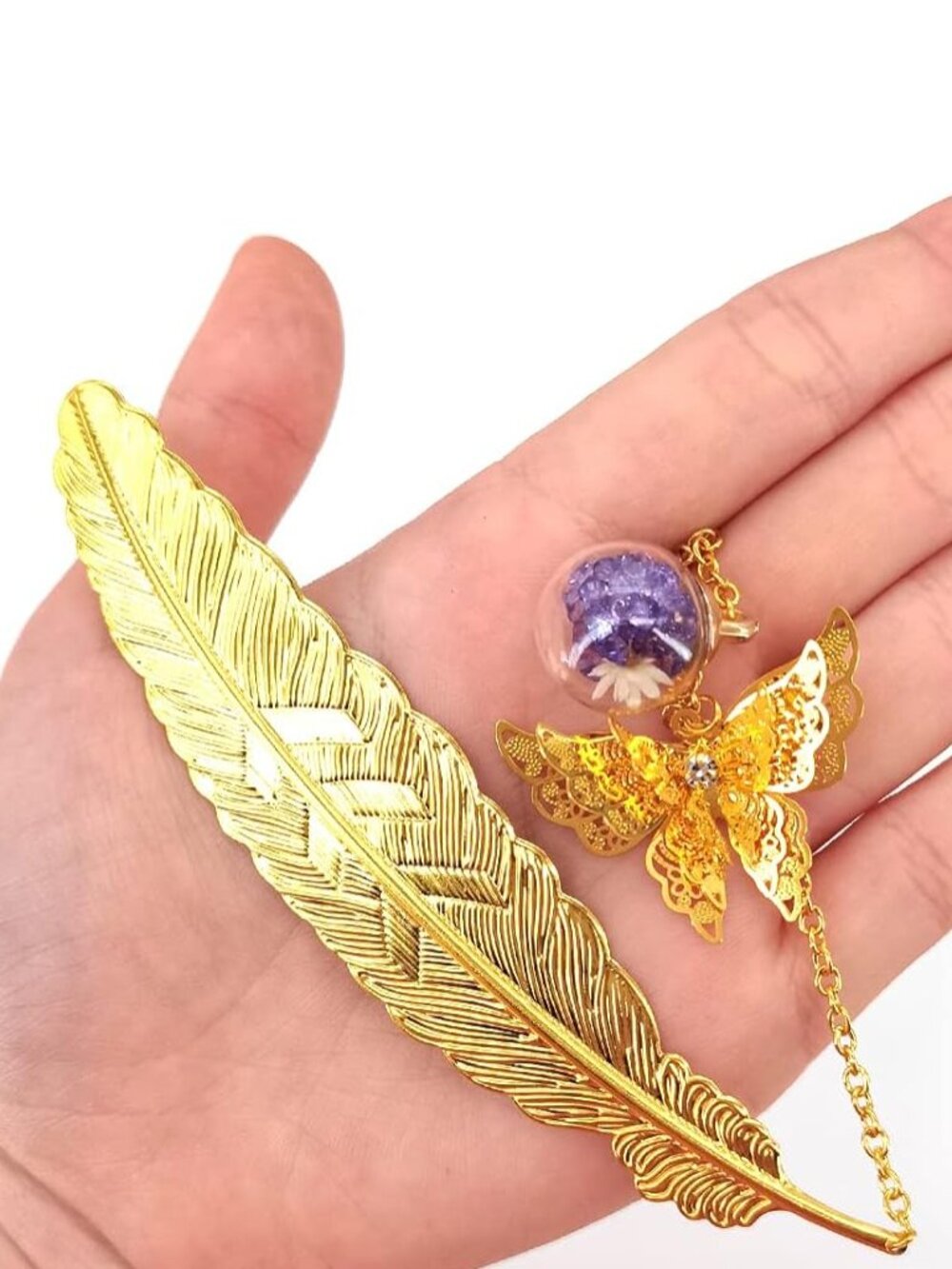 Metal Feather Bookmark, Vintage Book Marks with 3D Butterfly  Mother's Day GIFT - Picture 3 of 7